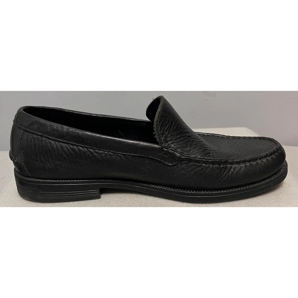 Hush Puppies Alex Mens Black Pebbled Leather Moc Toe Slip On Loafers Shoes 9M